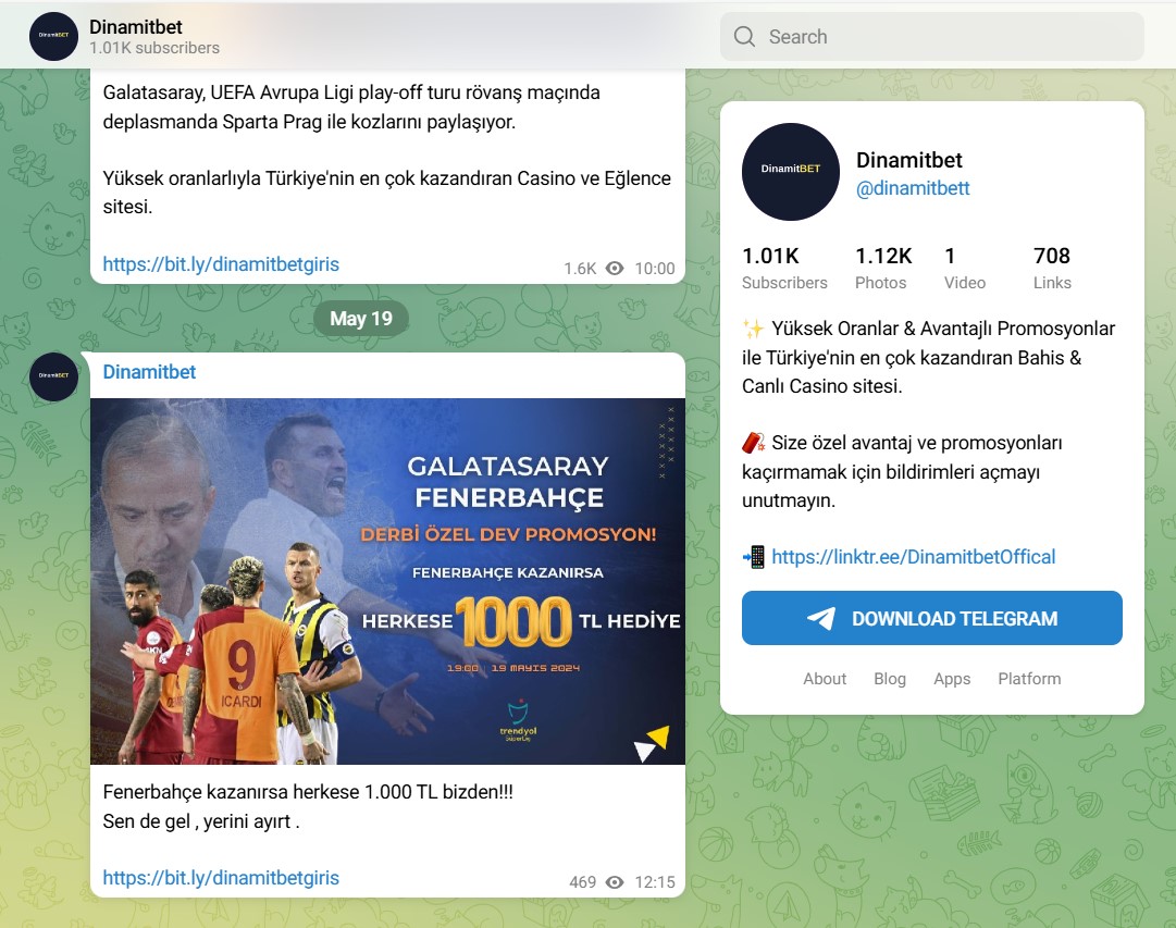 Dinamitbet Telegram